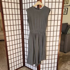Brunello Cucinelli Sleeveless Charcoal Gray Midi Dress with Gathered Waist